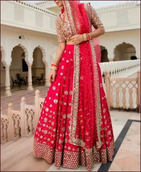 Glamoeous Red Color Georgette Base With Sequence Embroidery & mirror work Lehenga