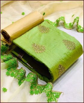 Green Designer Chanderi Dress Material