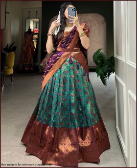 Purple Color Zari Weaving Work Weaving Silk(Jacquard) South Indian Lehenga Choli