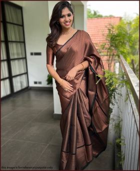 Amazing Soft Banarasi Silk Weaving Zari Brown Saree with Blouse Piece