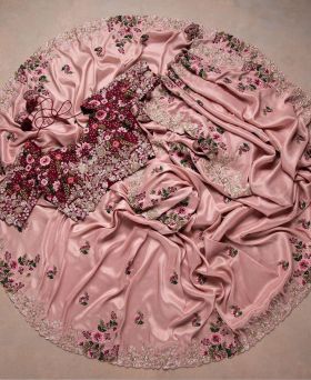 Wedding Wear Pink color Soft DolaSilk embroidery work saree 