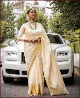 Graceful Banarasi Silk OffWhite Colour Sarees With Running Blouse for Every Occasion