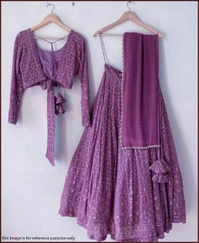  Georgette Purple Color Sequence Embroidery Lehenga Choli 
