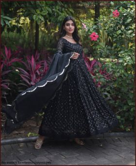 Ethnic Wear Black Color Sequence Work Gown 
