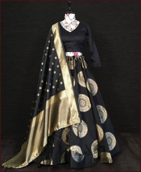 Presenting Jacquard Banarasi Silk Black Lehenga Choli