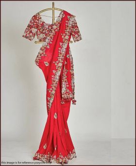 Party Wear Soft Rangoli Silk Red Bollywood Style Saree