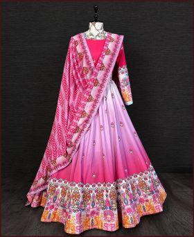 Fancy Printed Silk Multi Colored Lehenga Choli