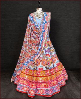 Stunning Digital Printed Silk Multicolour Lehenga Choli