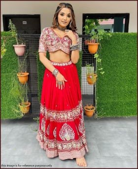 Graceful Faux Georgette Embroidered Red Color Lehenga Choli