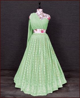 Luxurious Georgette Lucknowi Pista color Lehenga Set