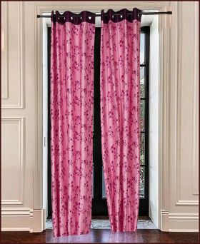 Enchanting Polyster Floral Printed Darkening Long Door Curtain-pink