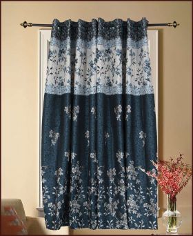 Marvellous Polyster Floral Printed Darkening Window Curtain-turquoise