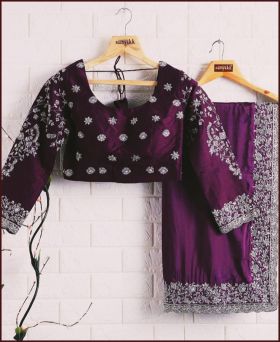 Party Wear Purple Embroidered & Sequnce work Rangoli Silk Saree