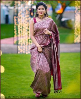 Ravishing Maroon Silver Zari Weaving Saree with Unstitched Blouse Piece