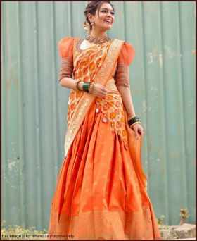 Fabulous Soft Banarasi Silk Orange Unstitched Lehenga