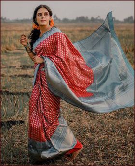 Graceful Multicolour Silver Zari Saree Comes with Heavy Weaving Blouse Piece