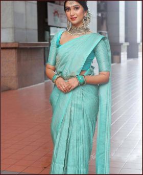 Bollywood Designer Blue Soft Silk Saree With Blouse 