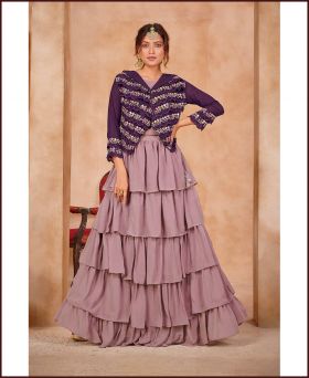 Unique Embroidered Faux Georgette Purple Semi Stitched Salwar Suit
