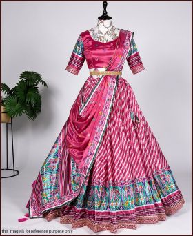 Navratri Special Laheriya-Patola Print and Sequins Embroidery Lace Pink Lehenga Choli