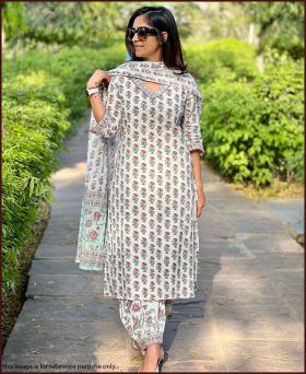 Pure cotton white color digital print kurti with two side pocket