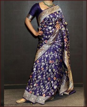 Kangna Wear Beautiful Blue Colored  Lichi soft silk saree with jacquard work