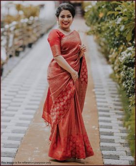 Classy Soft Banarasi Silk Weaving Red Saree with Blouse Piece