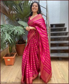 Wonderful Soft Banarasi Silk Weaving Pink Saree with Blouse Piece