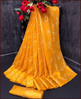 Adorable Yellow Color Soft Linen Silk Saree with Blouse Piece