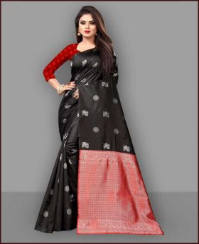 Classy Black Color Weaving Silk Saree with Blouse Piece