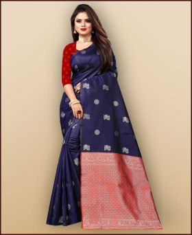 New Navy Blue Color Weaving Silk Saree with Blouse Piece