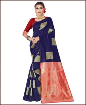 New Presenting Navy Black Color Weaving Silk Saree with Blouse Piece