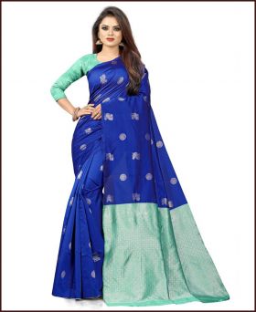 Latest Blue Color Weaving Silk Saree with Blouse Piece