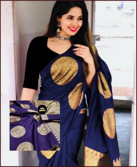Classy Weaving Silk Navy Blue Color Saree with Blouse Piece