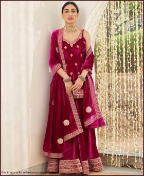 Presenting New Viscose Velvet Embroidery Palazzo Suit