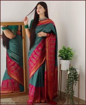 Delightful Soft Banarasi Silk Weaving Multicolor Saree with Blouse Piece