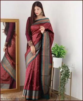 Stylish Soft Banarasi Silk Weaving Multicolor Saree with Blouse Piece