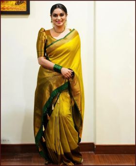 Adorable Soft Banarasi Silk Weaving Yellow Saree with Blouse Piece