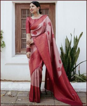 Latest Soft Banarasi Silk Weaving Red Saree with Blouse Piece