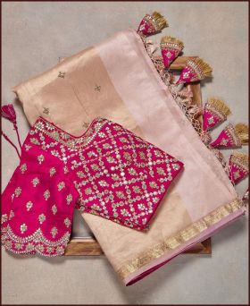 Adorable Banarasi Embroidery Beige Saree with Blouse Piece