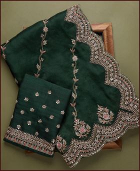 Adorable Vichitra Silk Embroidery Dark Green Saree with Blouse Piece