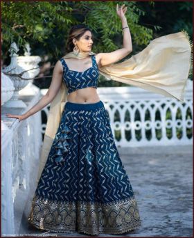 Gorgeous Georgette Embroidery with Sequence Work Blue Wedding Lehenga Choli