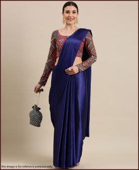 Designer Thread work Navy Blue Saree with Blouse Piece