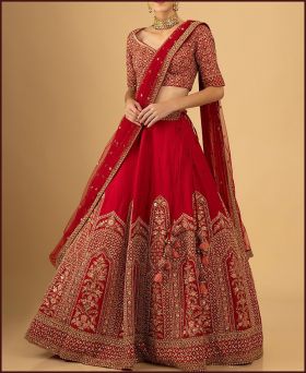 Elegant Red  Georgette Base Embroidered with Sequnce Work Lehenga
