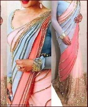 Sensational Pink & Blue Designer Georgette With Net Sequence Lace fancy designer saree