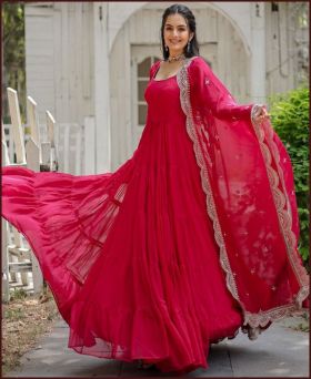 Desirable Women's gown Made With Faux Blooming Fabrics and Designer Embroidered Dupatta