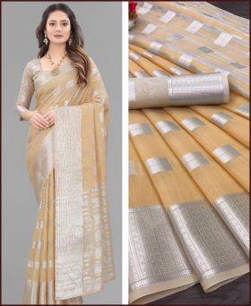 Stylish Soft Linen Silk Zari Weaving Saree with Blouse Piece