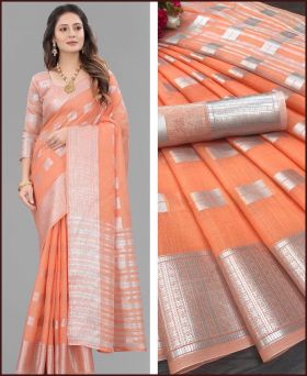 Latest Soft Linen Silk Saree With Sliver Zari with Blouse Piece