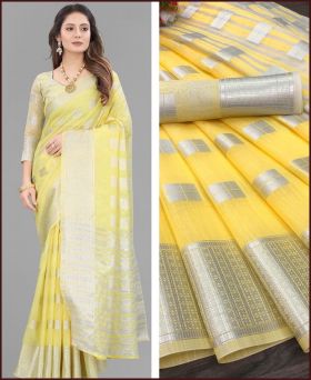 Beautiful Soft Linen Silk Saree With Sliver Zari with Blouse Piece
