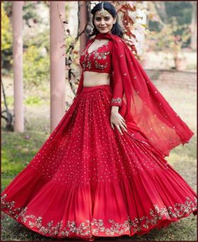 Attractive red  heavy faux blooming georgette sequence embroidery work lehenga