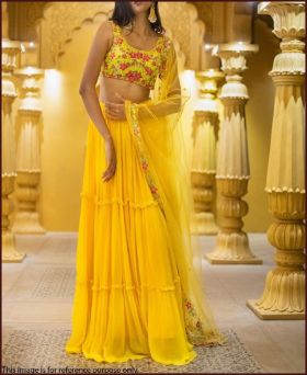 Attractive Heavy Faux Georgette Sequence Yellow Lehenga Choli